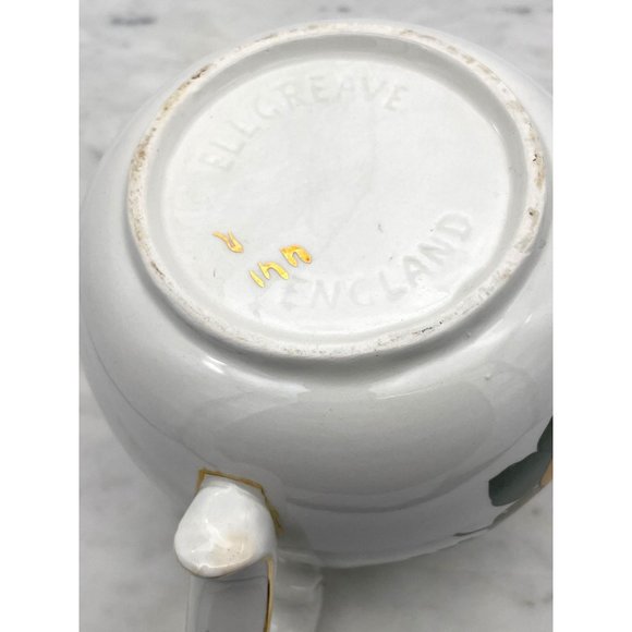 Ellgreave English Teapot Floral Handle Gold Trim Repaired Handle England Flowers - Picture 10 of 10